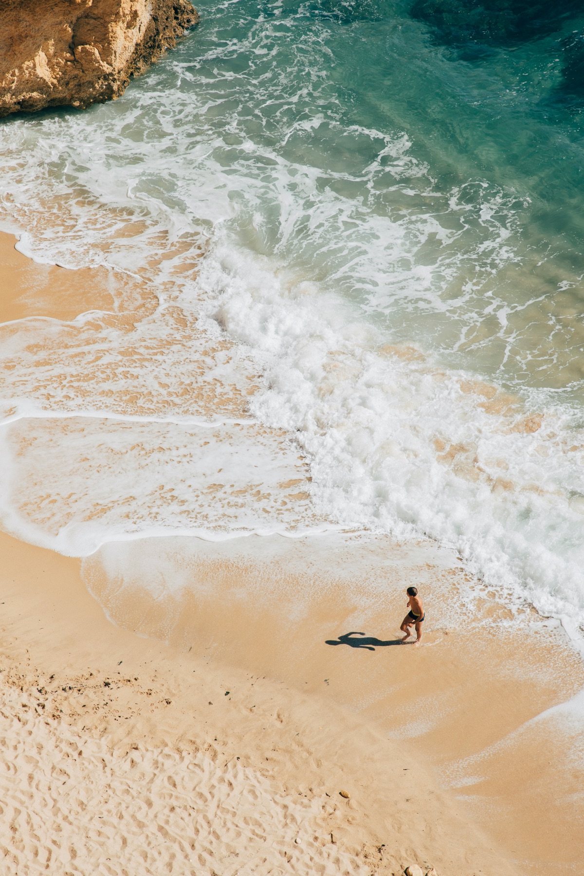 Aerial view of an Algarve beach and cliffs